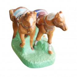 Attelage chevaux - Grand modèle en porcelaine mate peinte à la main