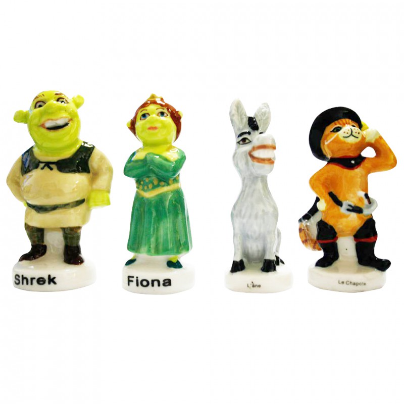 Miniatures 7cm de Shrek, Fiona, l'âne et du chat botté en porcelaine
