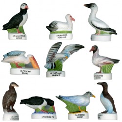 Les oiseaux - Série complète de 10 fèves mates pour collection