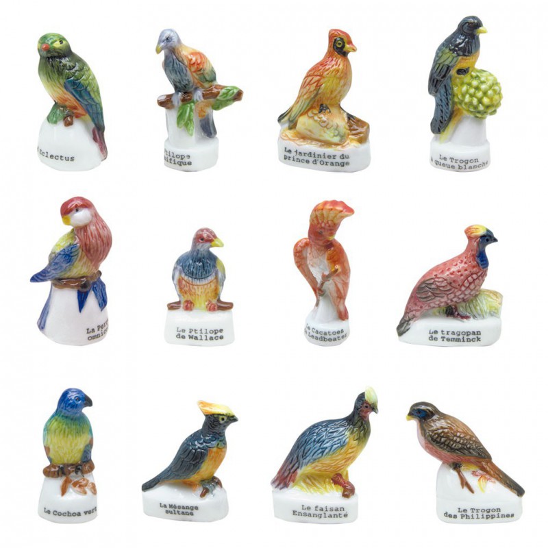 Oiseaux tropicaux - Série complète de 12 fèves brillantes - Année 2005